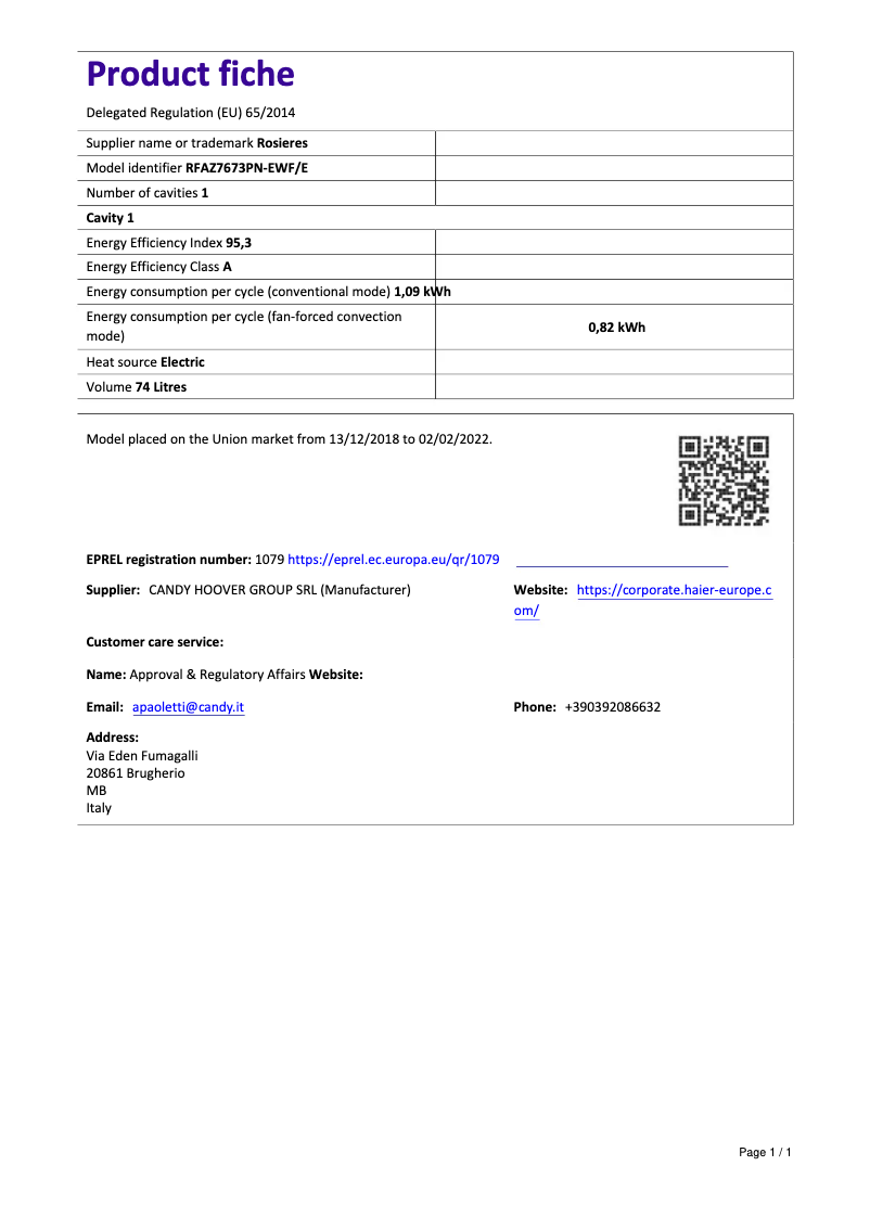 First page image of the manual for RFAZ 7673 PN-EWF/E