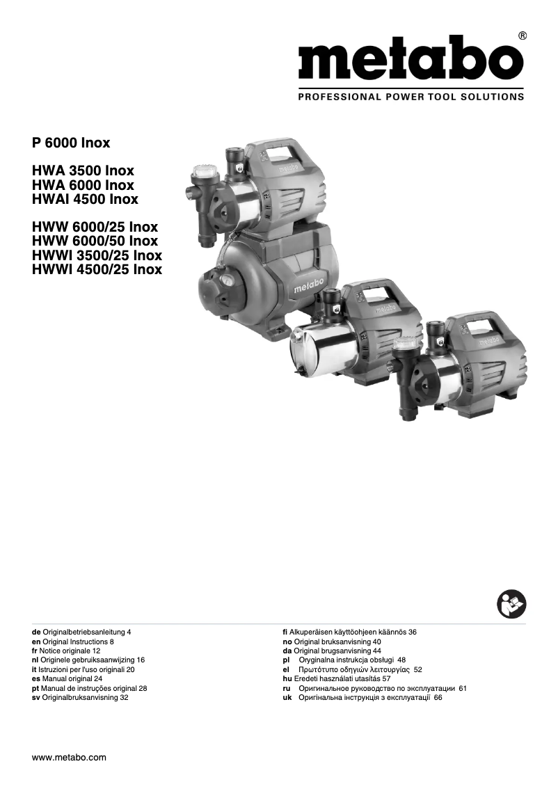 First page image of the manual for HWW 6000/25 Inox