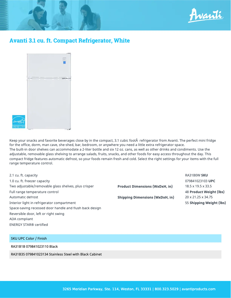 Page 1 of the manual Technical Sheet Avanti RA31B3S