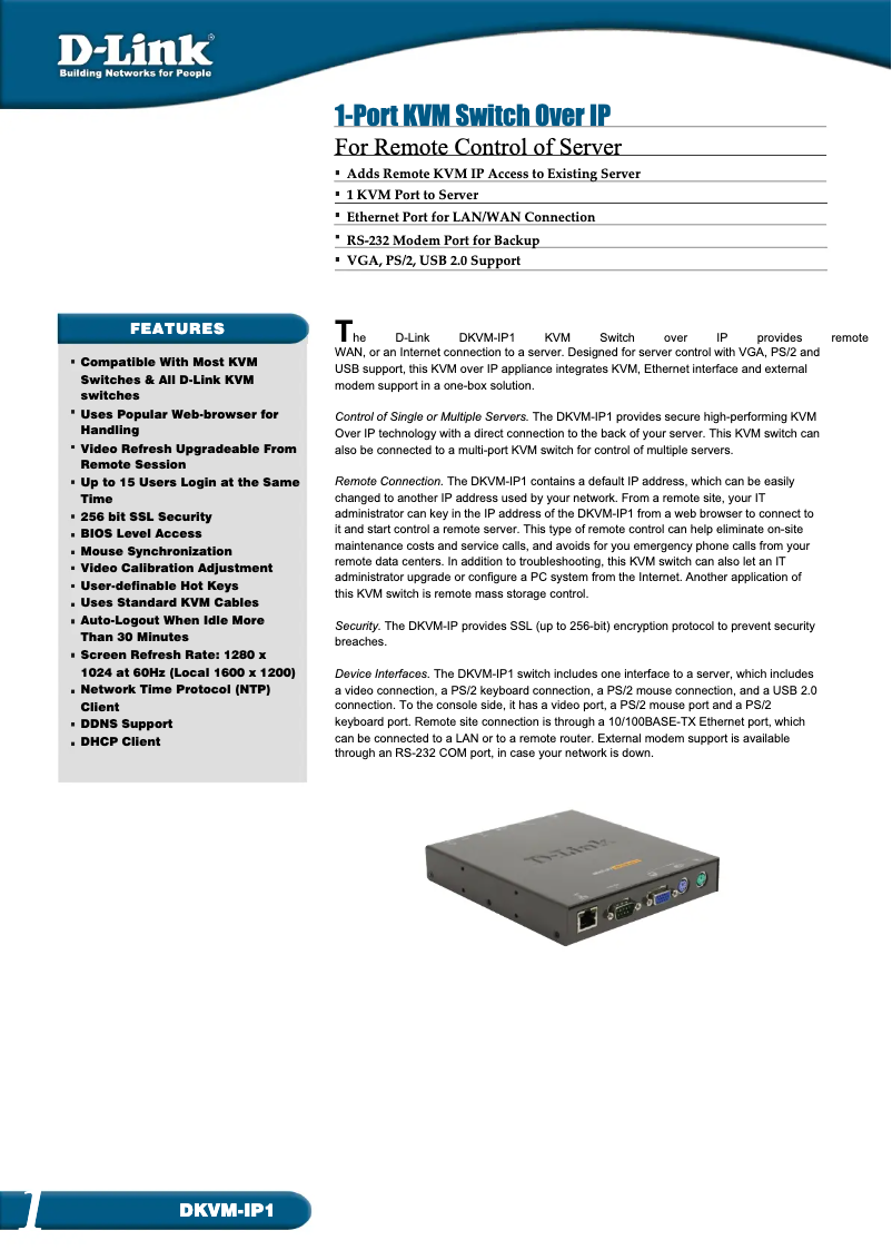 First page image of the manual for DKVM-IP1