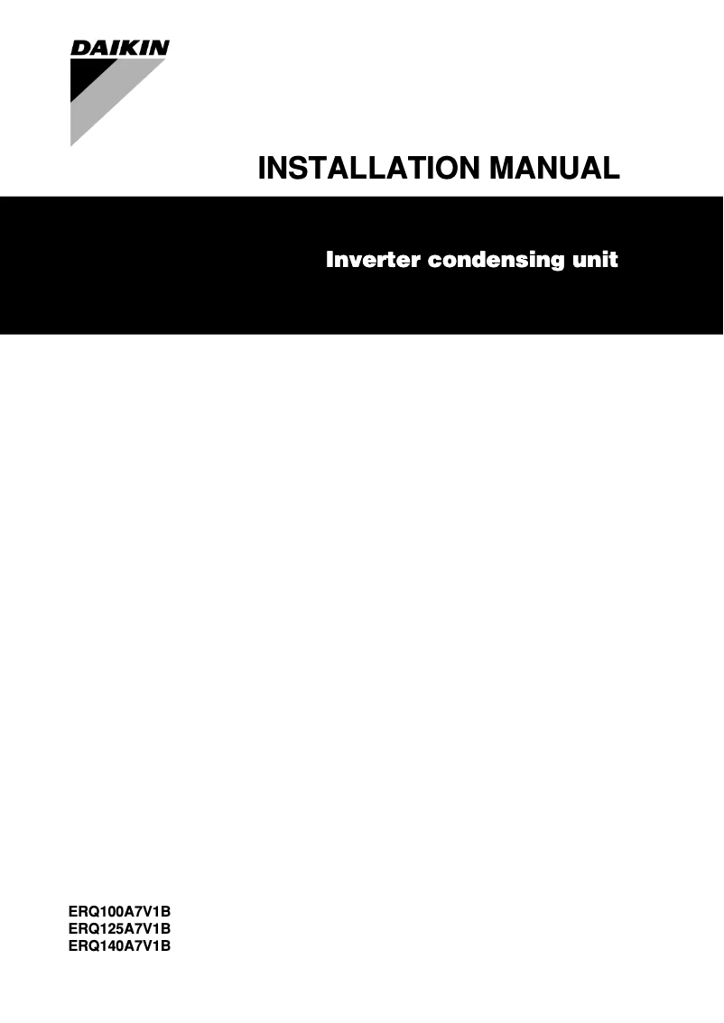 Page 1 of the manual Installation Guide Daikin ERQ100A7V1B