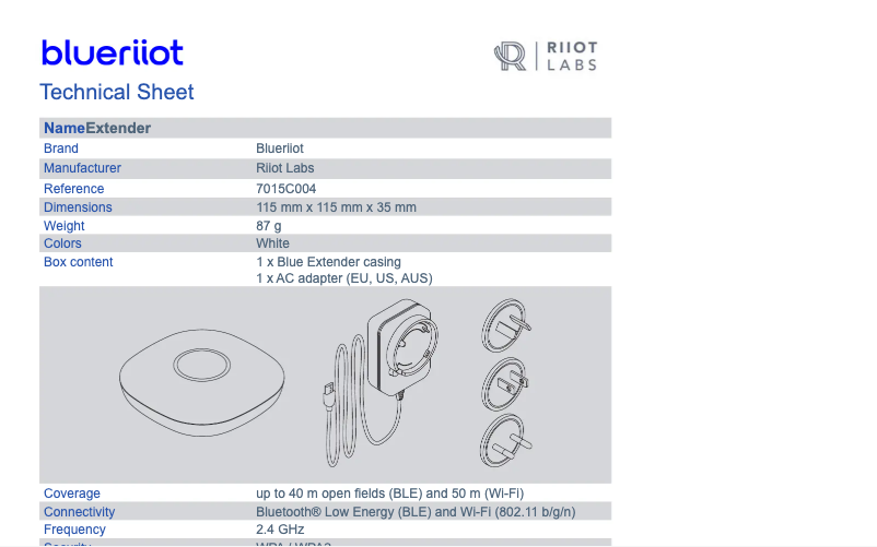 Page 1 of the manual Technical Sheet AstralPool Blue Extender