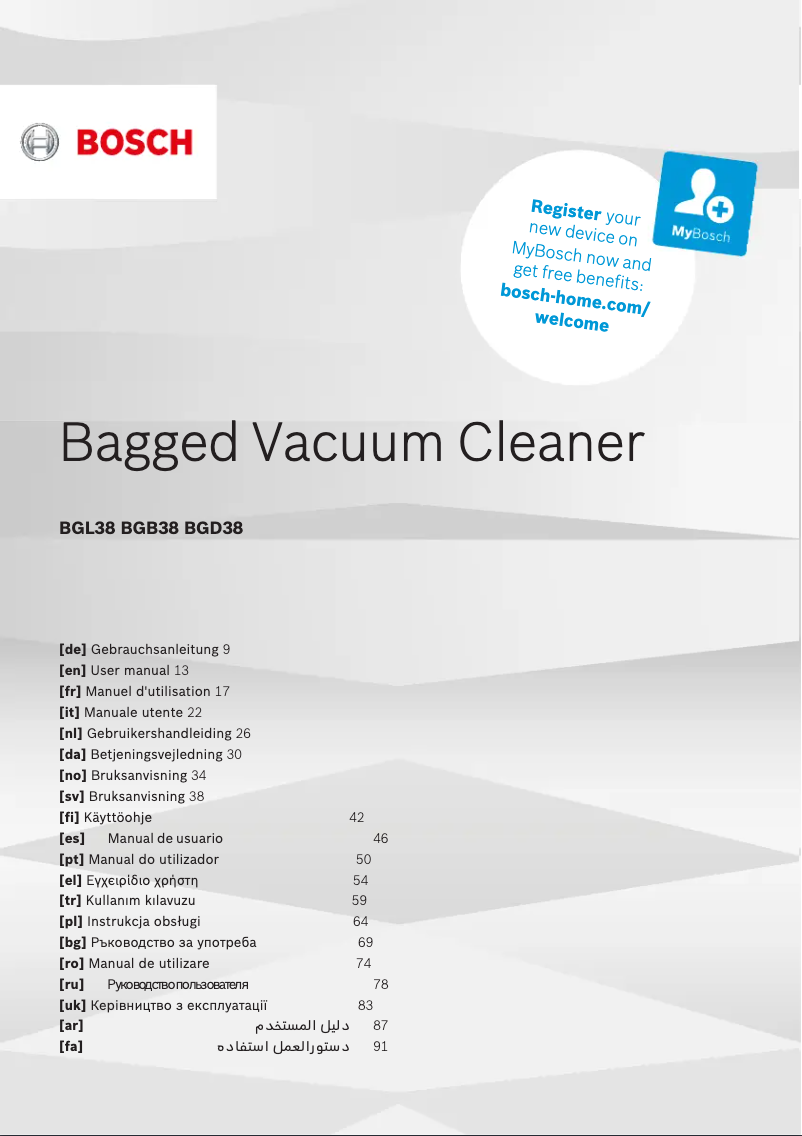 First page image of the manual for BGL38BA2H