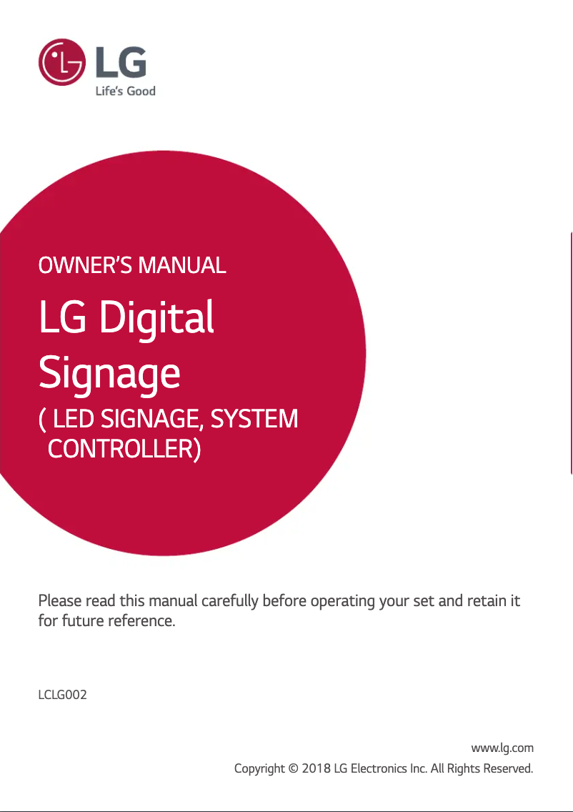 First page image of the manual for LCLG002