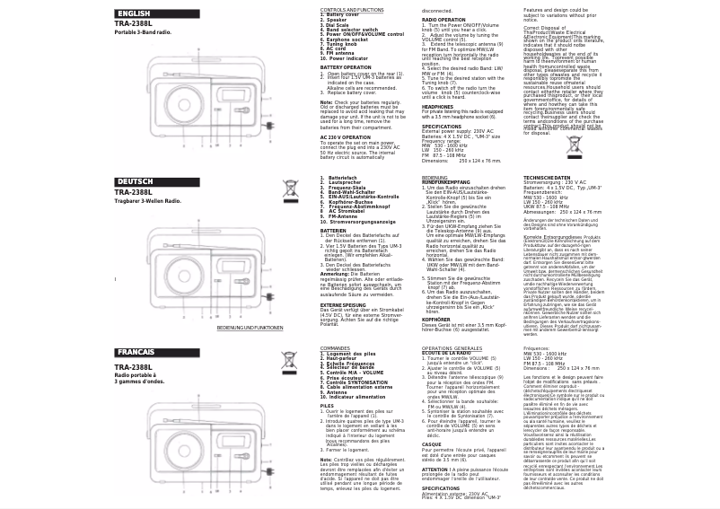 Page 1 de la notice Manuel utilisateur Roadstar TRA-2388L