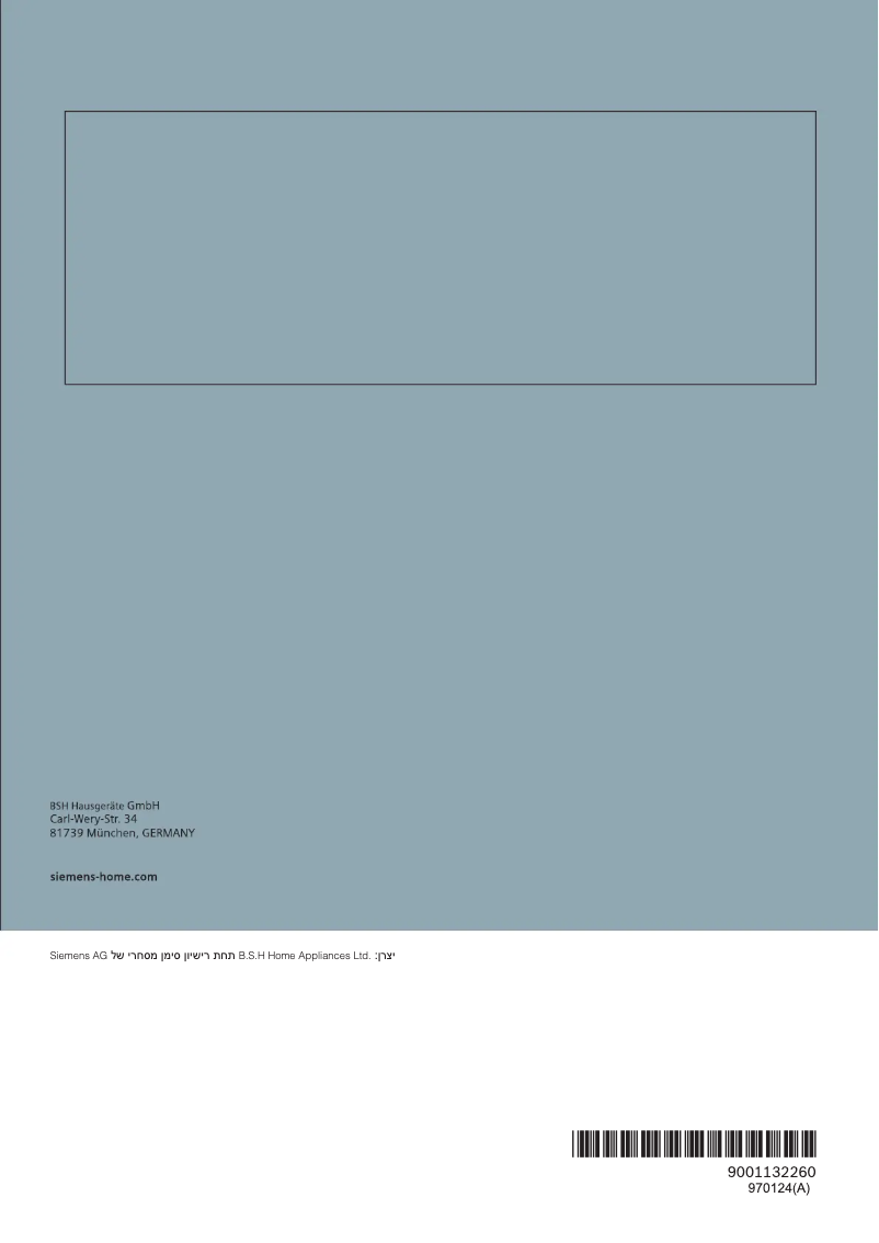 Page 1 of the manual User Manual Siemens EP7A6QB90Y