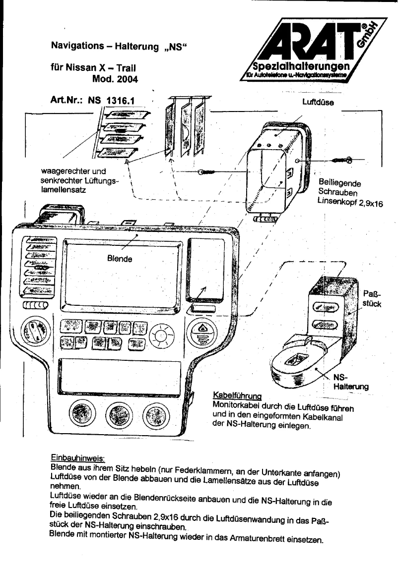 Page 1 of the manual User Manual Arat NS1316.1