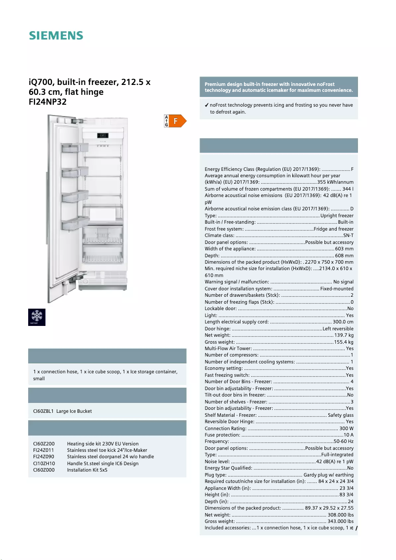 Page 1 of the manual Technical Sheet Siemens FI24NP32