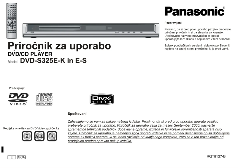 First page image of the manual for DVD-S325E