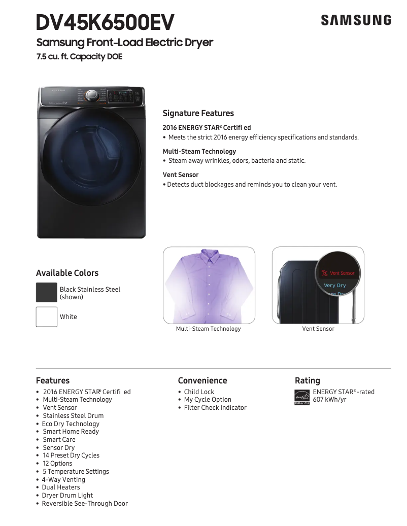 First page image of the manual for DV45K6500E