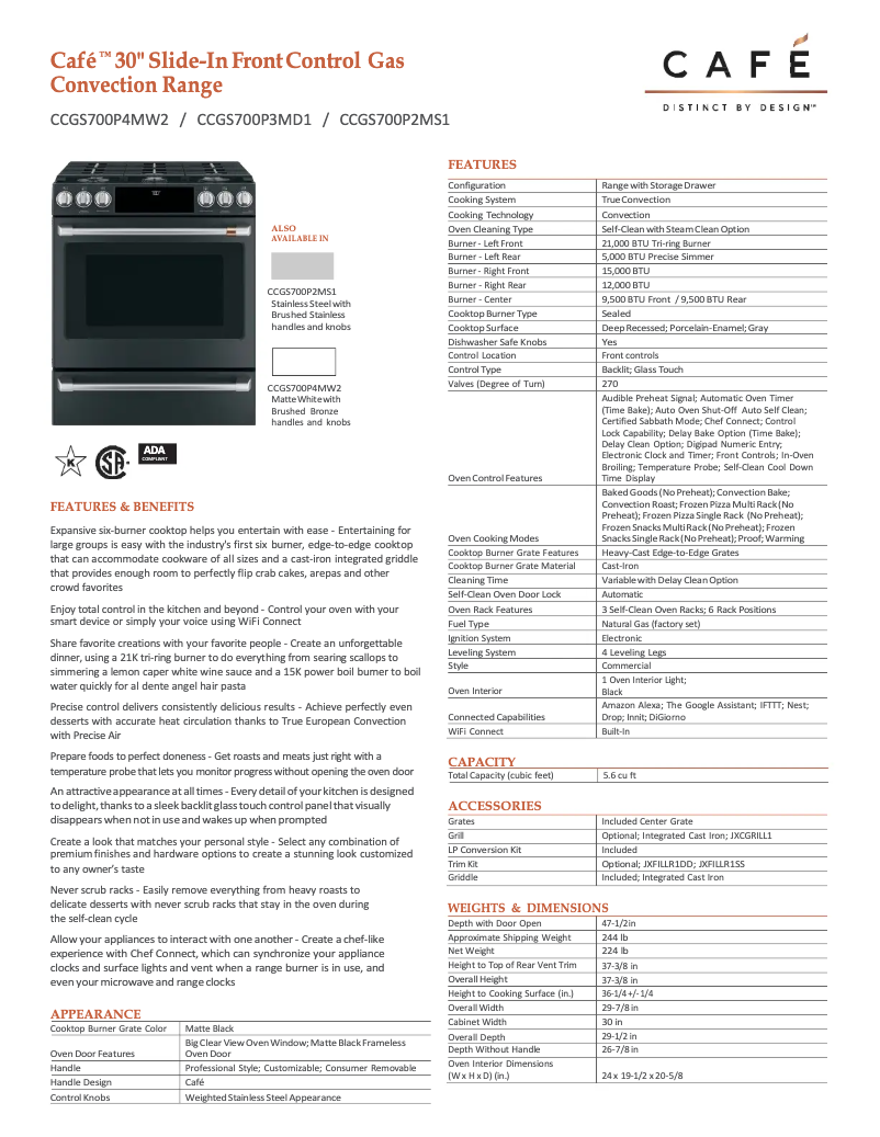 First page image of the manual for CCGS700P4MW2