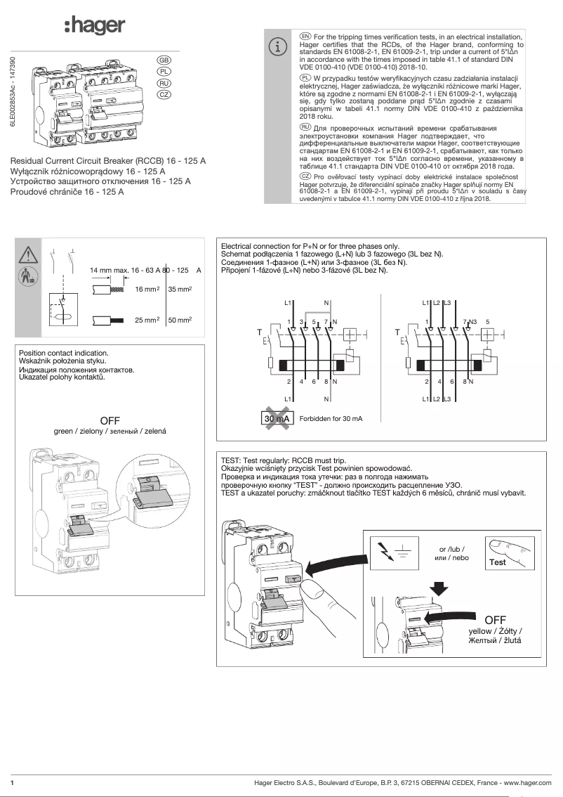 Page 1 of the manual User Manual Hager CDA540J
