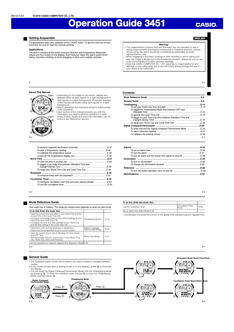 Page 1 of the manual User Manual Casio SGW-600H-1BER