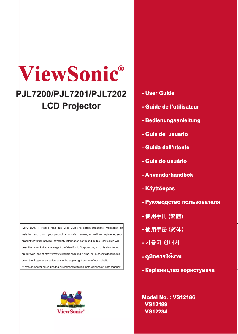Page 1 de la notice Manuel utilisateur Viewsonic PJL7201
