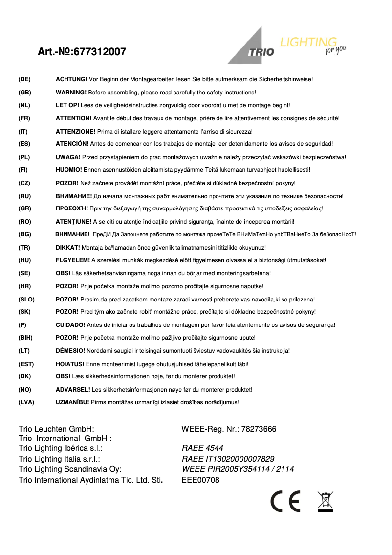 Page 1 of the manual User Manual Trio Lighting Romadour 677312007