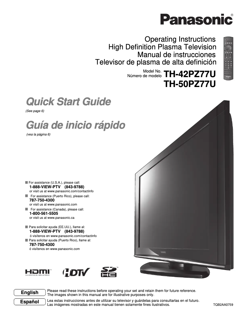 Page 1 of the manual User Manual Panasonic TH-42PZ77U