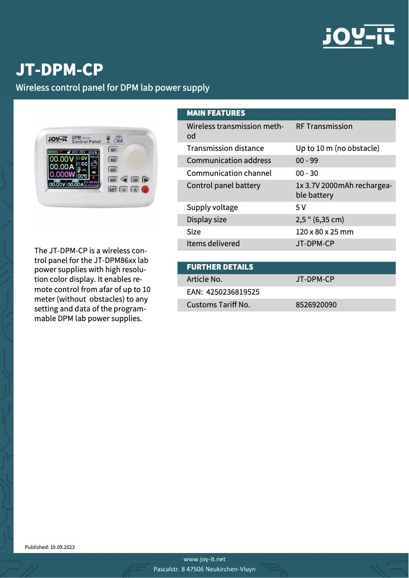 Image de la première page du manuel de l'appareil JT-DPM-CP