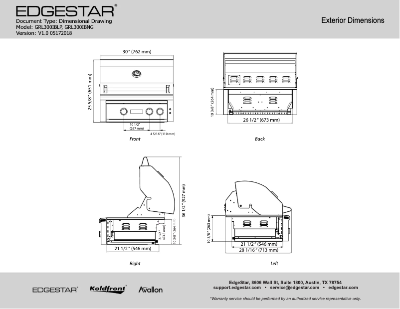 Page 1 of the manual Technical Sheet EdgeStar GRL300IBLP