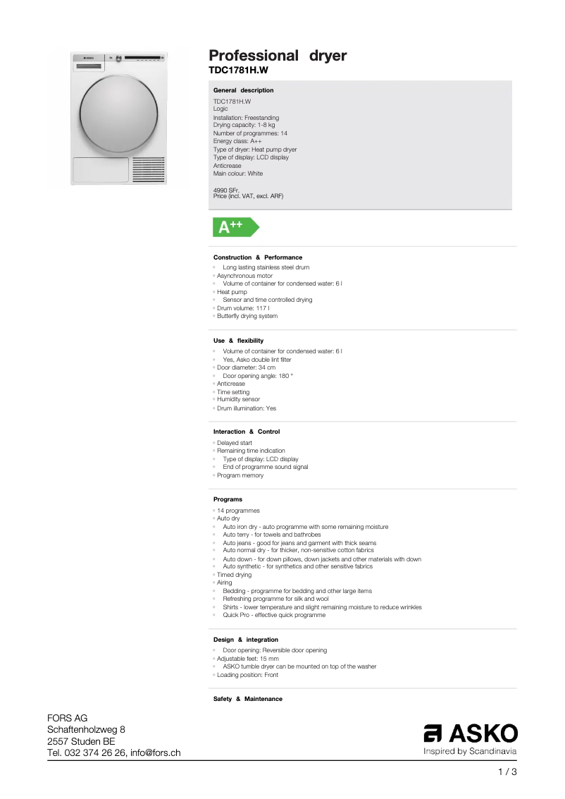 First page image of the manual for TDC1781HW