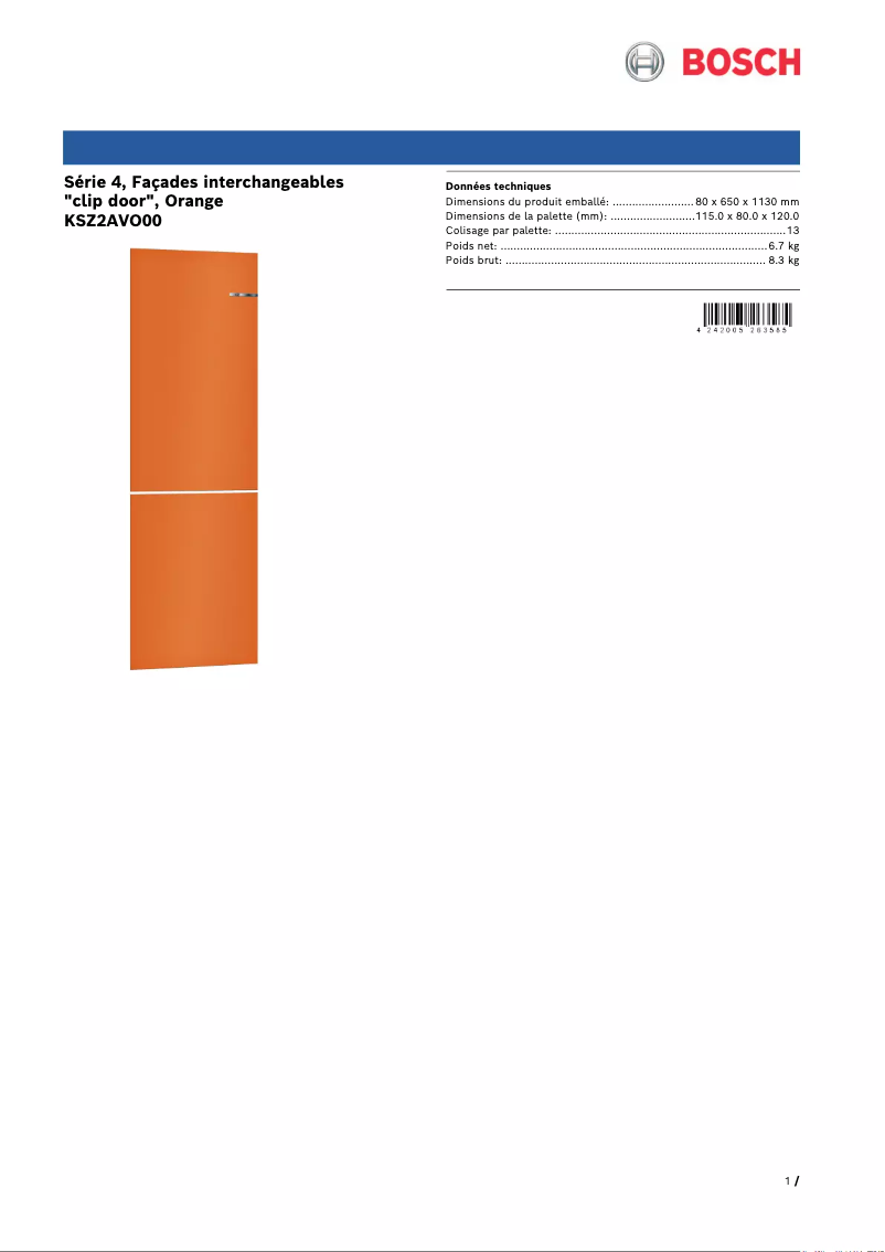 Page 1 of the manual User Manual Bosch KSZ2AVO00