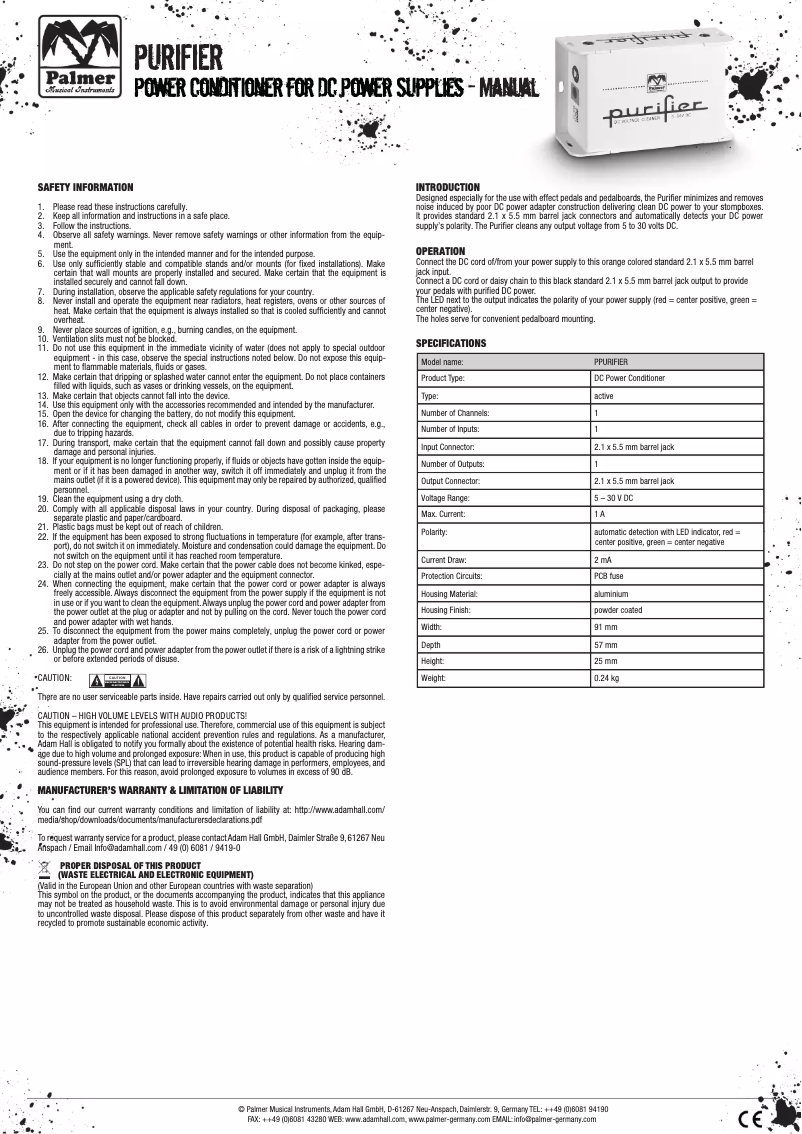 First page image of the manual for Purifier