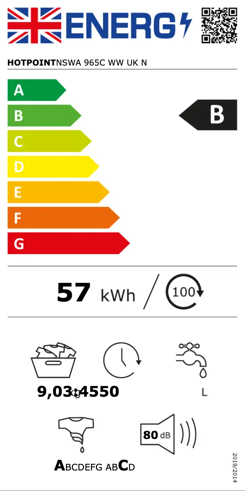 Page 1 of the manual Energy Label Hotpoint NSWA 965C WW UK N