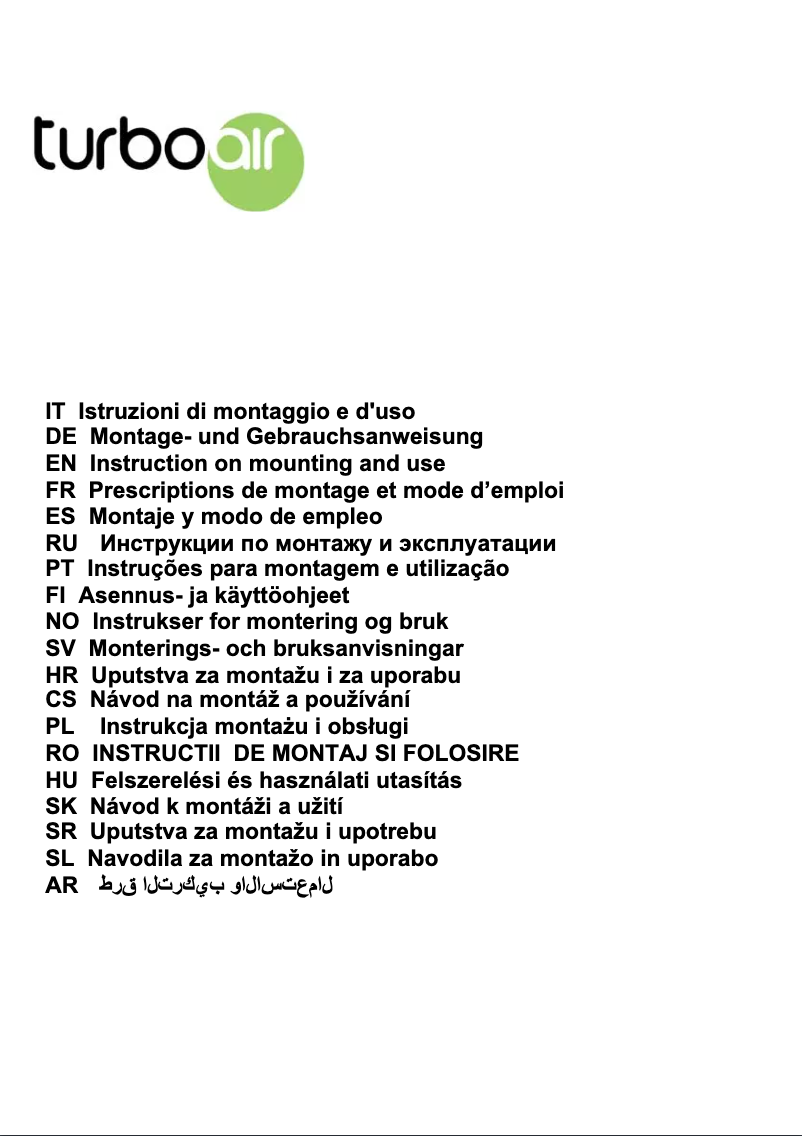 Page 1 of the manual User Manual Turbo air Diva BL/F/80