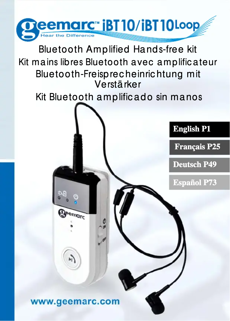 Page 1 of the manual User Manual Geemarc iBT10