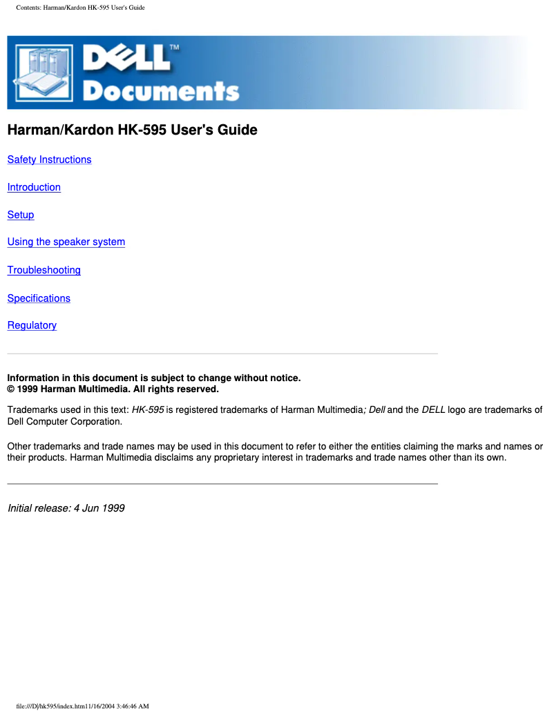 First page image of the manual for HK-595