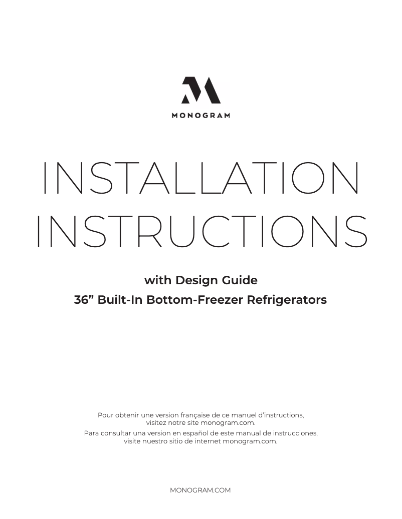 Page 1 of the manual Installation Guide Monogram ZIC360NNRH