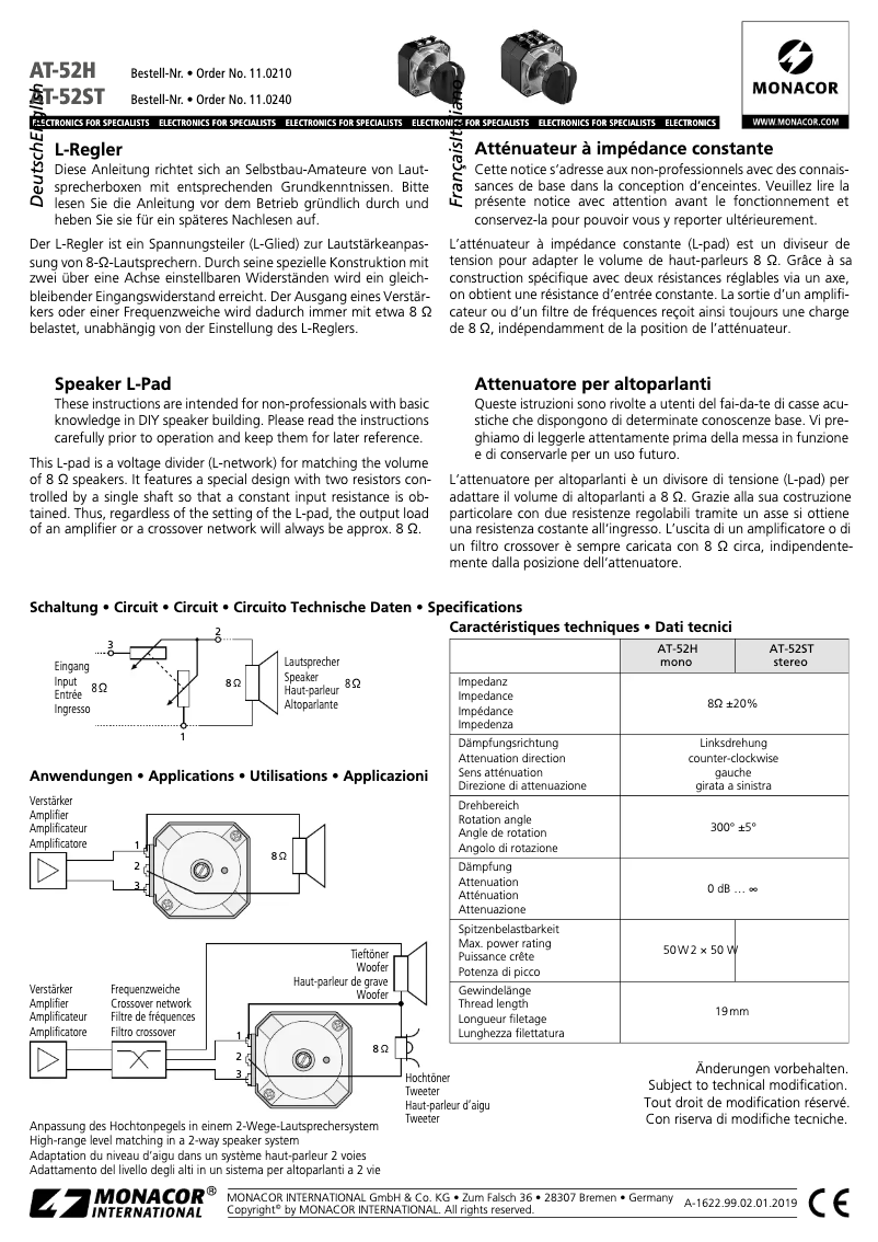 Page 1 of the manual User Manual Monacor AT-52ST