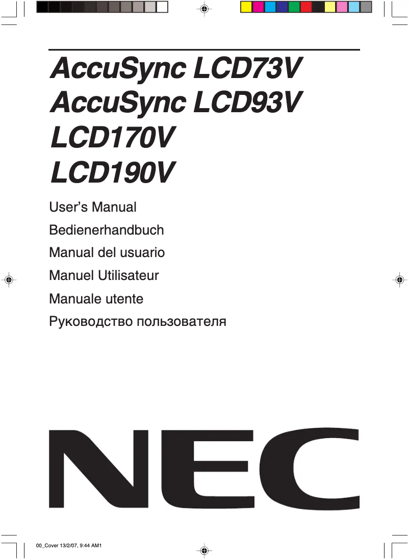 Page 1 of the manual User Manual NEC MultiSync LCD170V