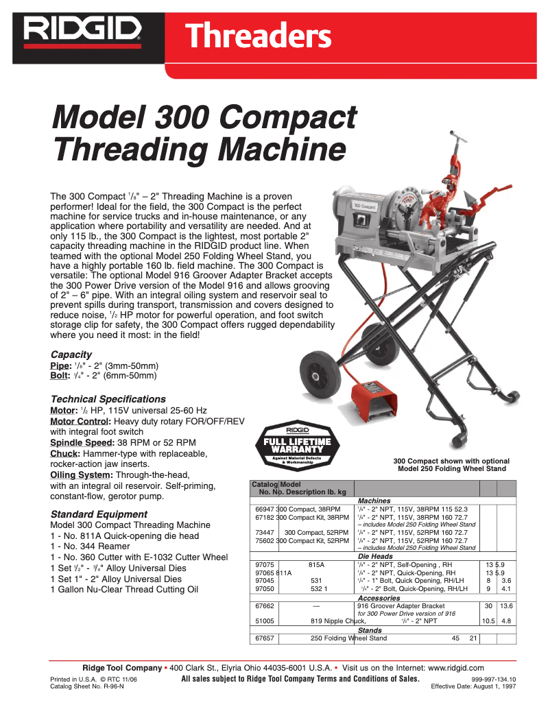 Page 1 of the manual Catalogue Ridgid 300 Compact