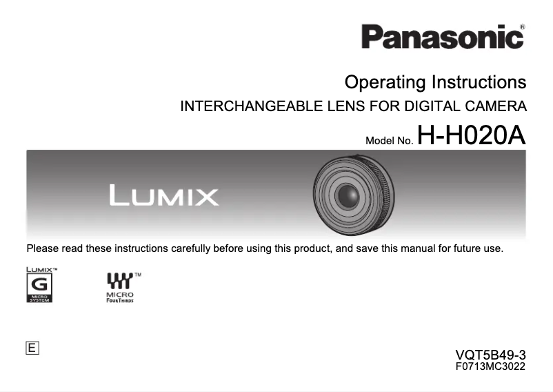 Page 1 of the manual User Manual Panasonic Lumix H-H020A
