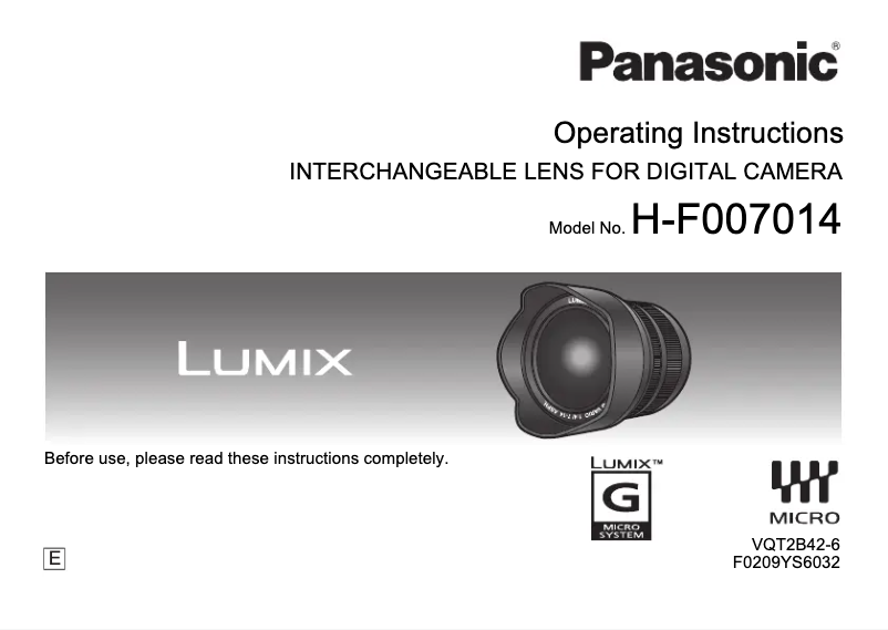 First page image of the manual for Lumix H-F007014E