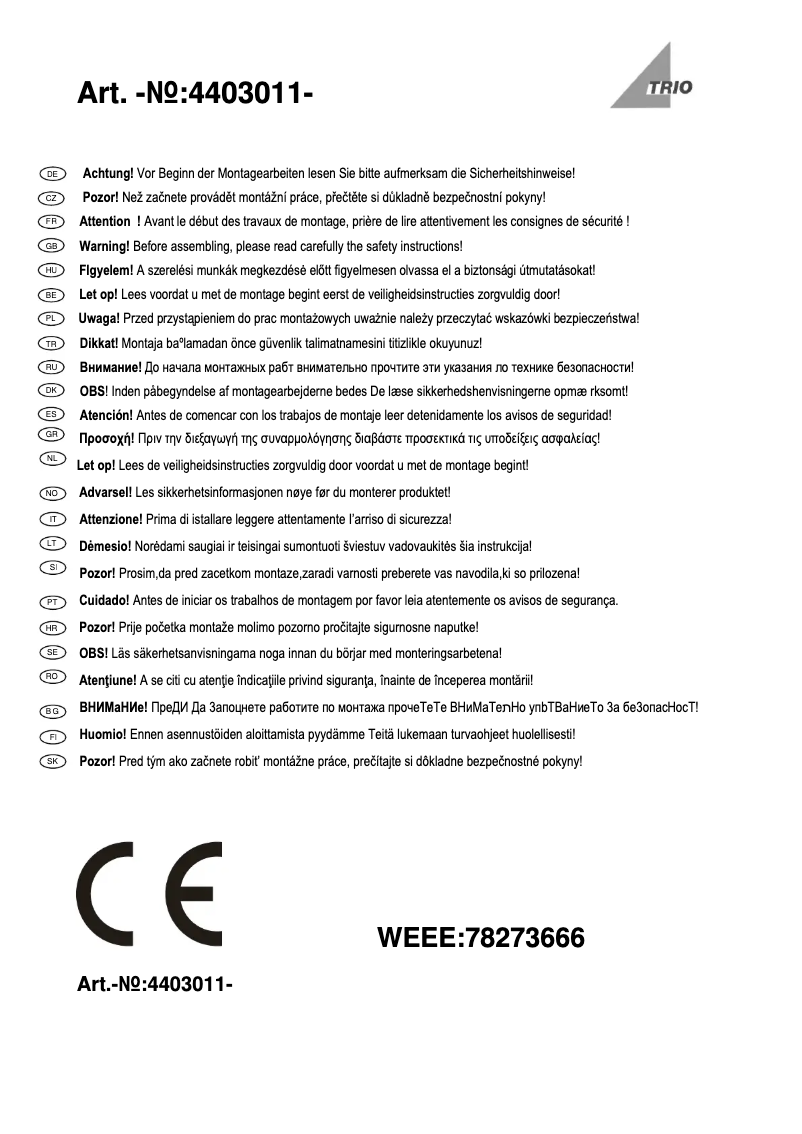 Page 1 of the manual User Manual Trio Lighting Salido 4403011-04