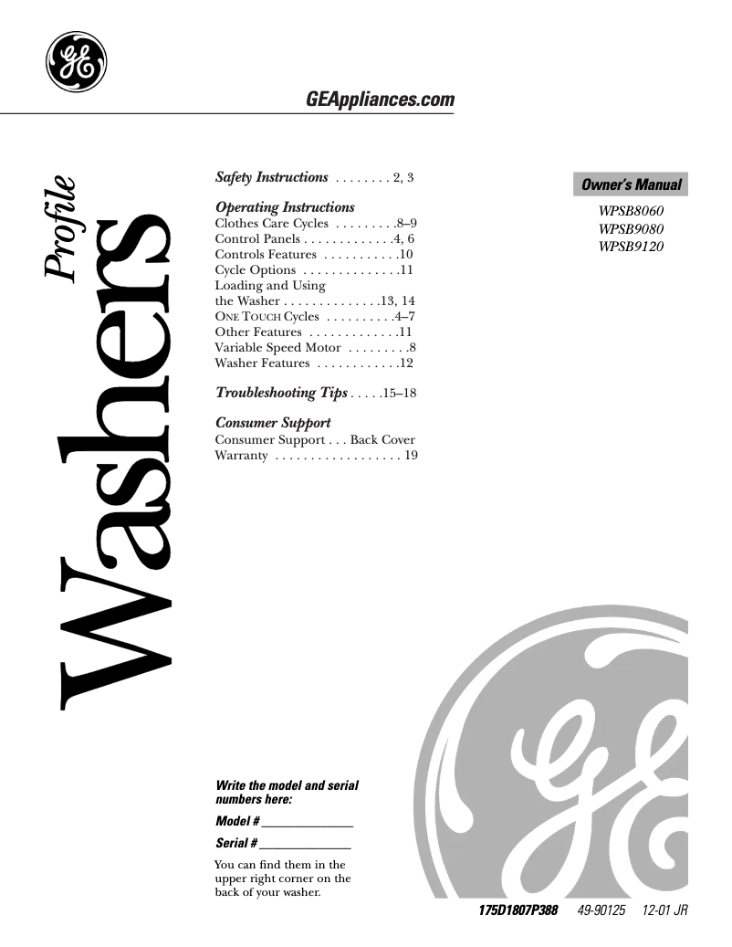 Page 1 of the manual Use and Maintenance Manual GE Profile WPSB9080BWW