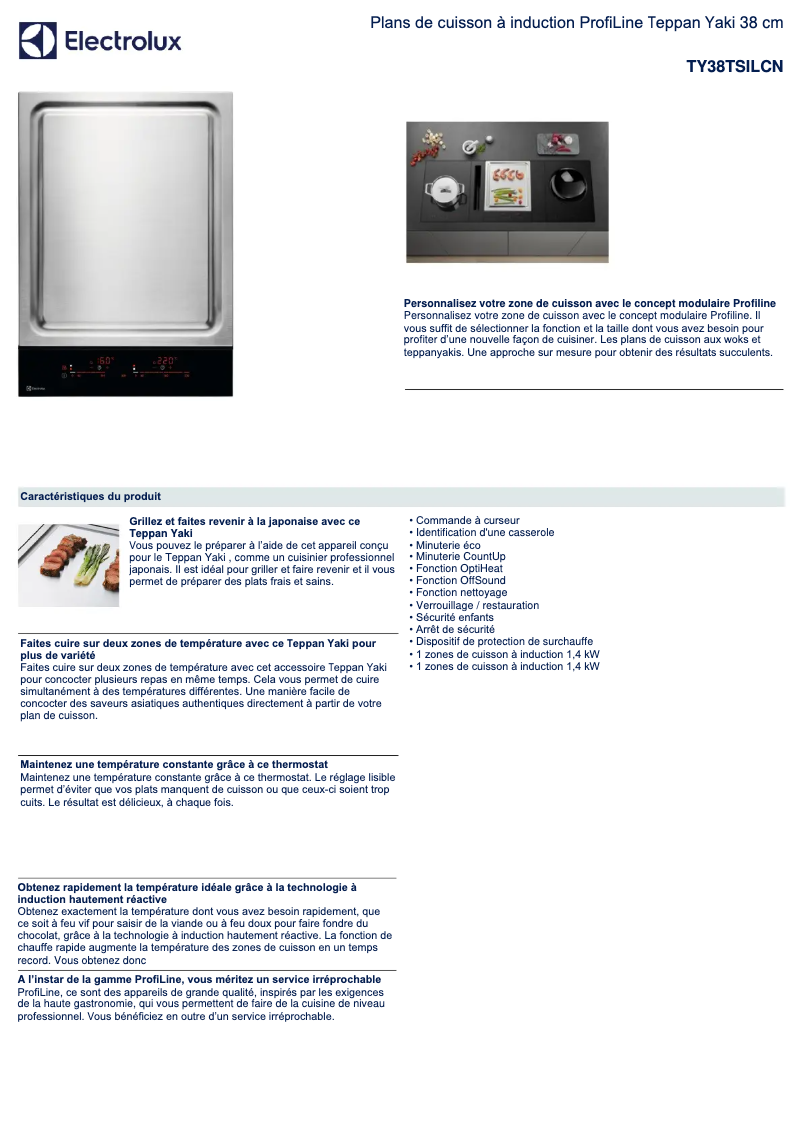 Page 1 of the manual Technical Sheet Electrolux TY38TSILCN