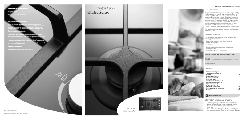 First page image of the manual for EHGC95AS