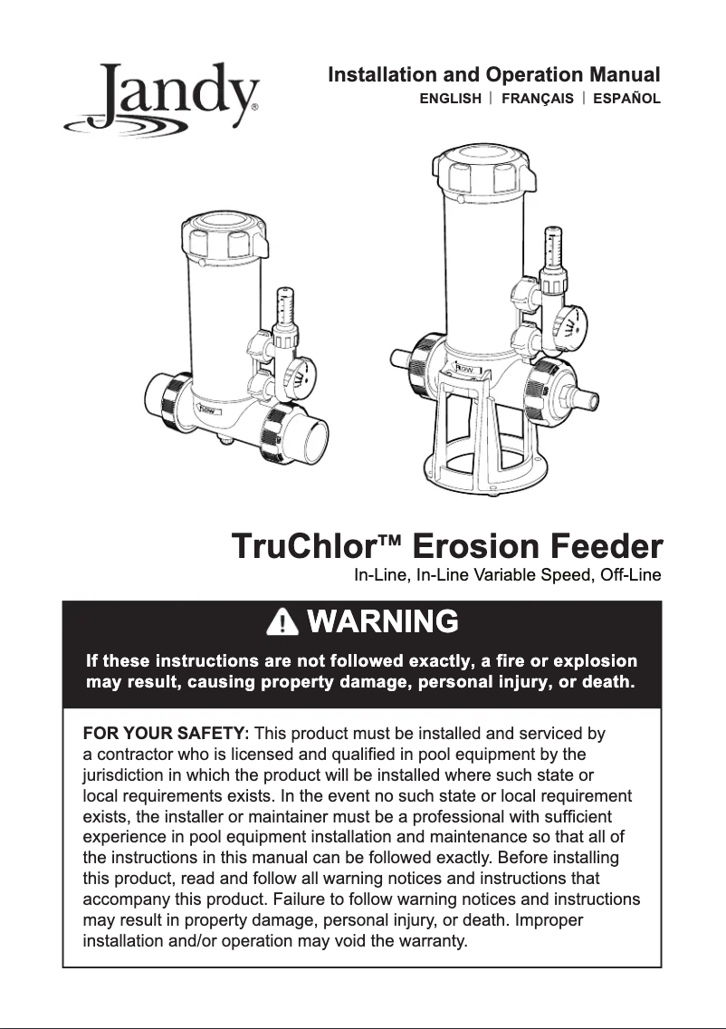 Page 1 of the manual User Manual JANDY TruChlor Erosion Feeder