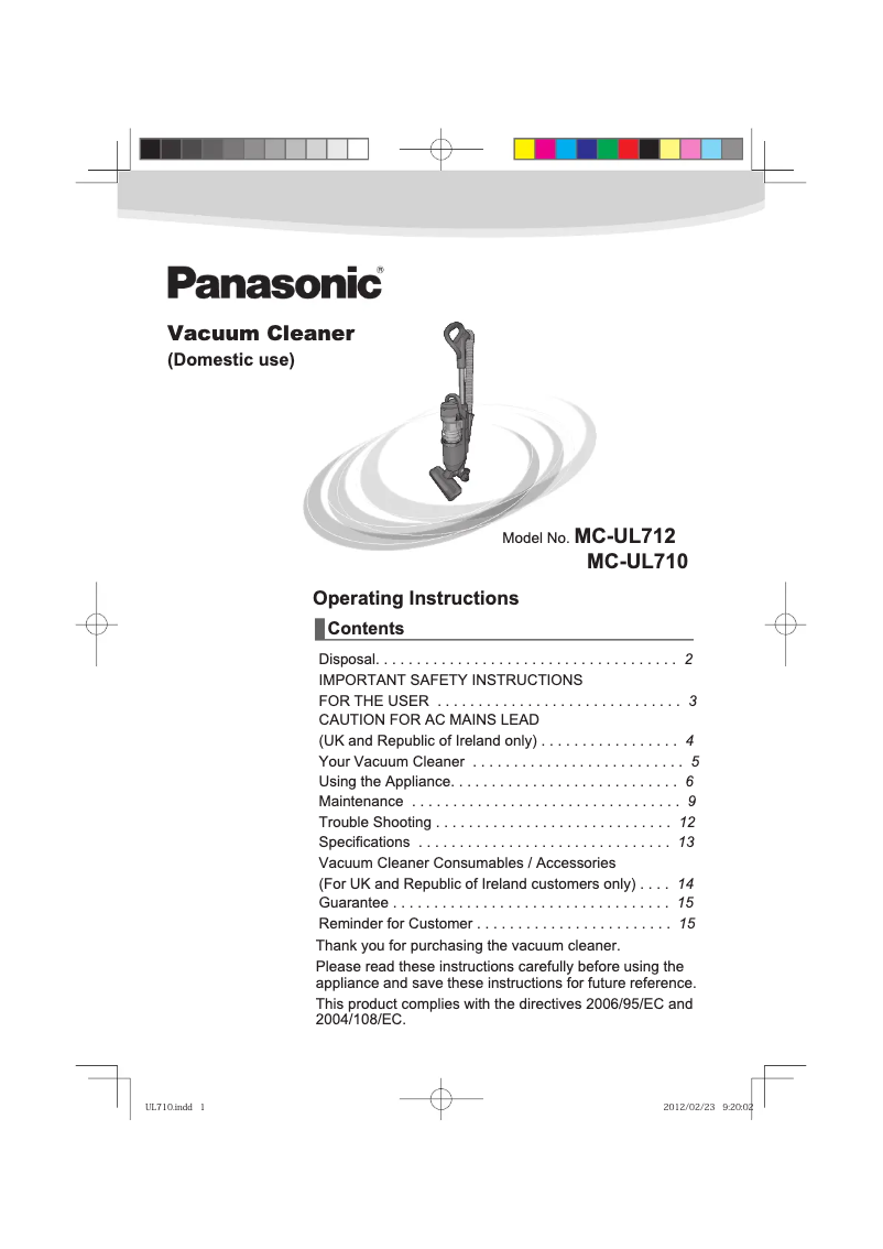 Page 1 of the manual User Manual Panasonic MC-UL710