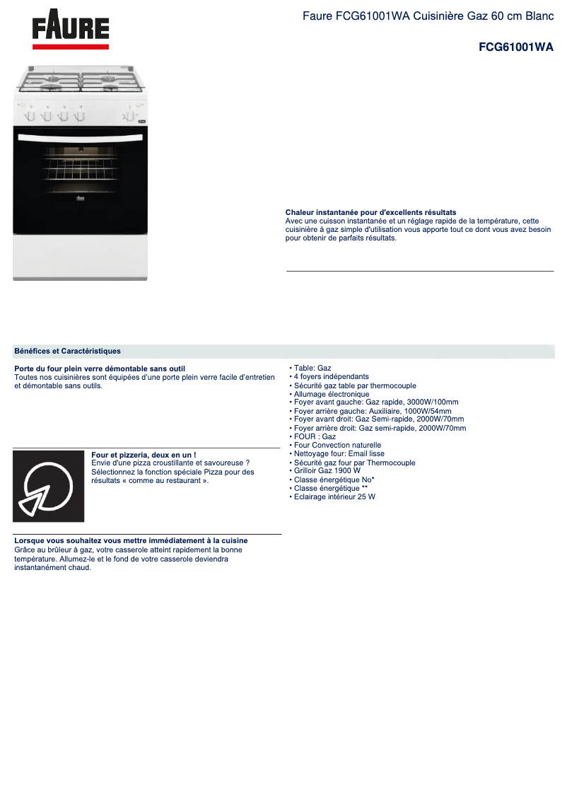First page image of the manual for FCG61001WA