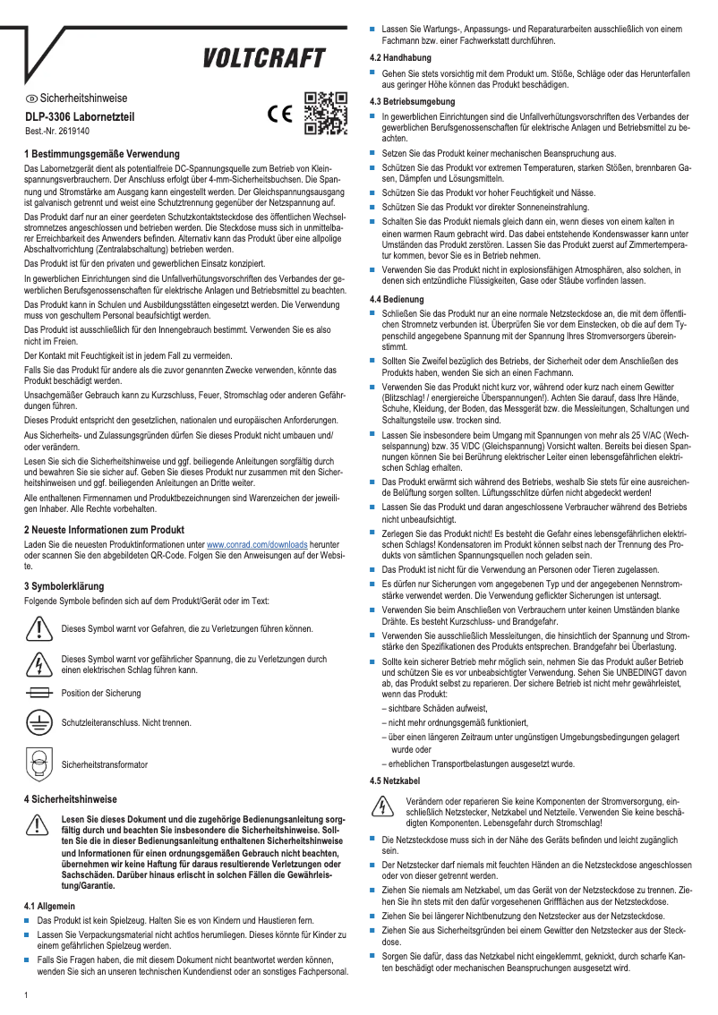 Page 1 of the manual User Manual Voltcraft DLP-3306