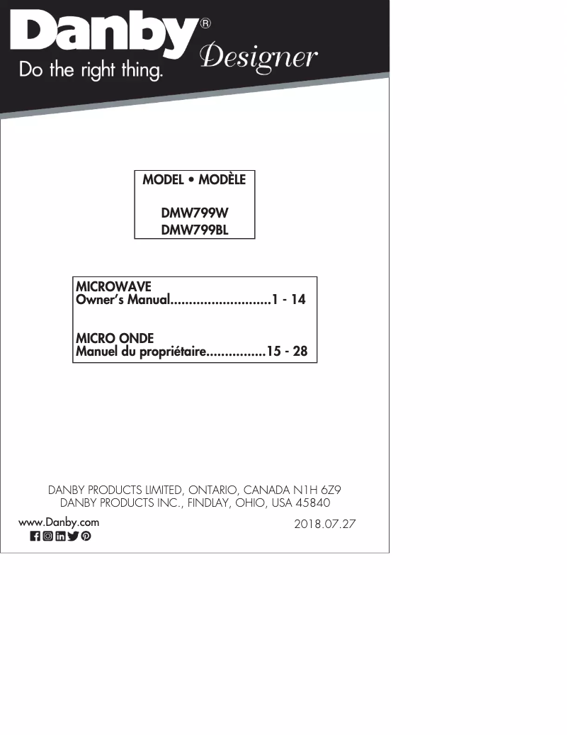 First page image of the manual for DMW799BL