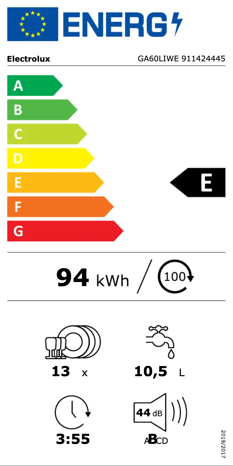 Page 1 of the manual Energy Label Electrolux GA 60 LIWE