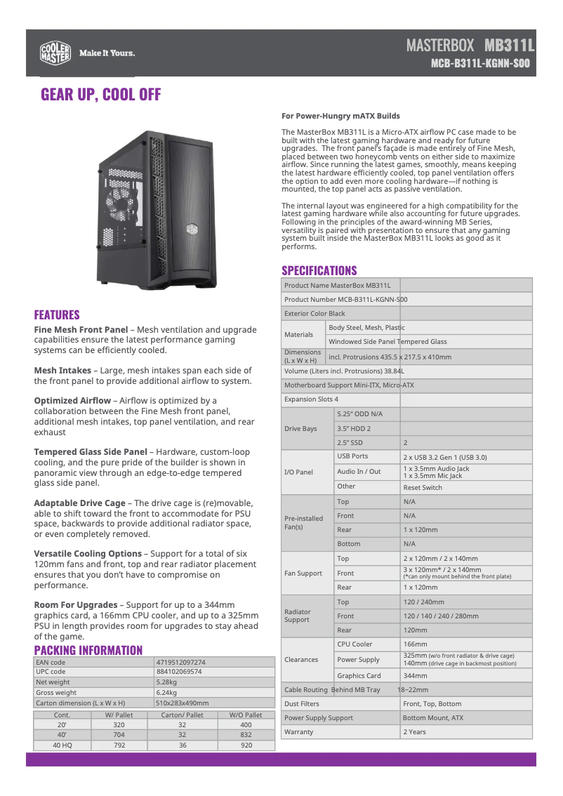 Page 1 of the manual User Manual Cooler Master MasterBox MB311L