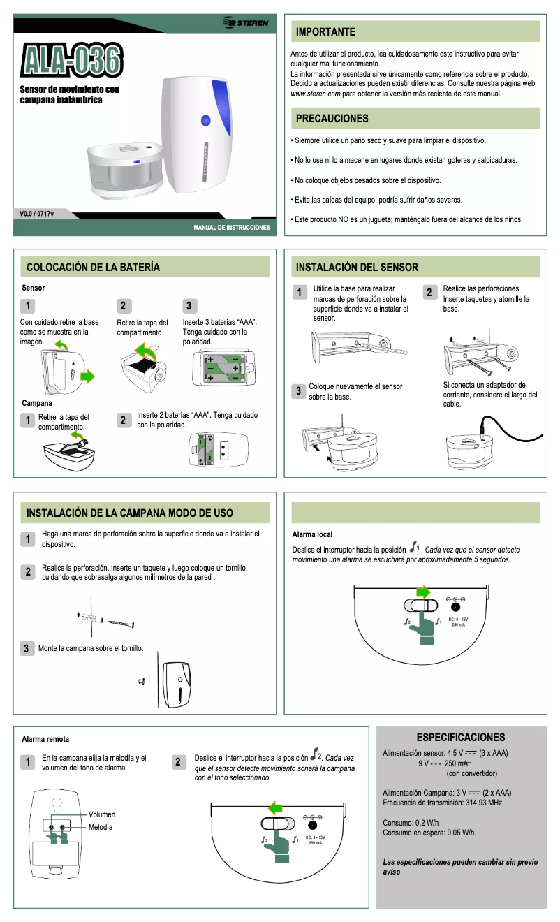 Page 1 de la notice Manuel utilisateur Steren ALA-036
