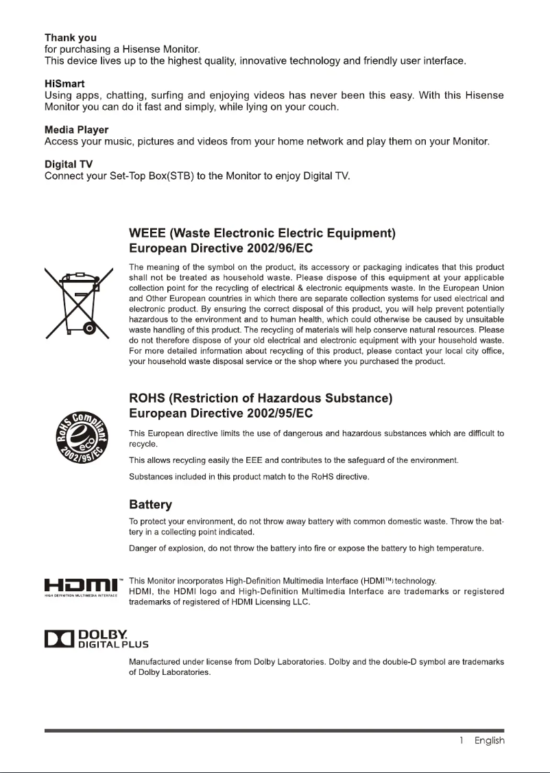 Page 1 of the manual User Manual Hisense LTDN65K680M3D