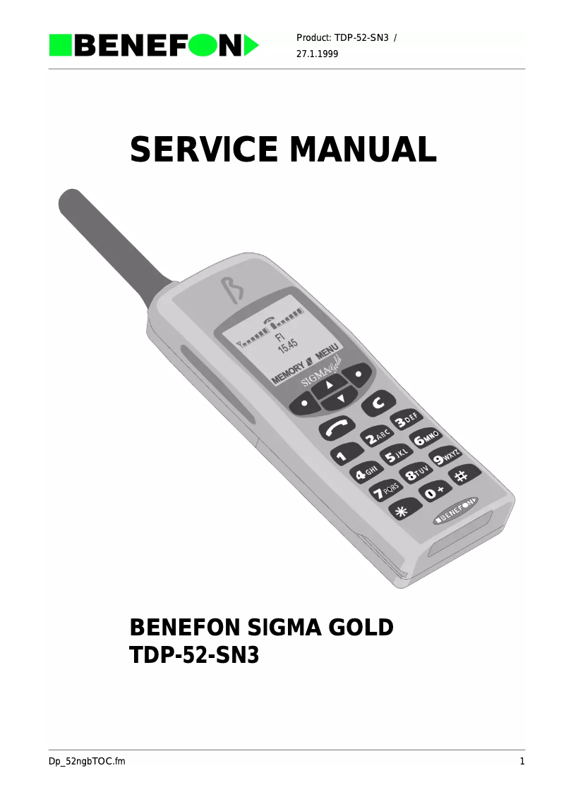 First page image of the manual for Sigma Gold