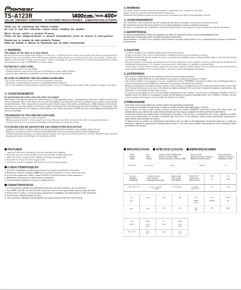 First page image of the manual for TS-A123R